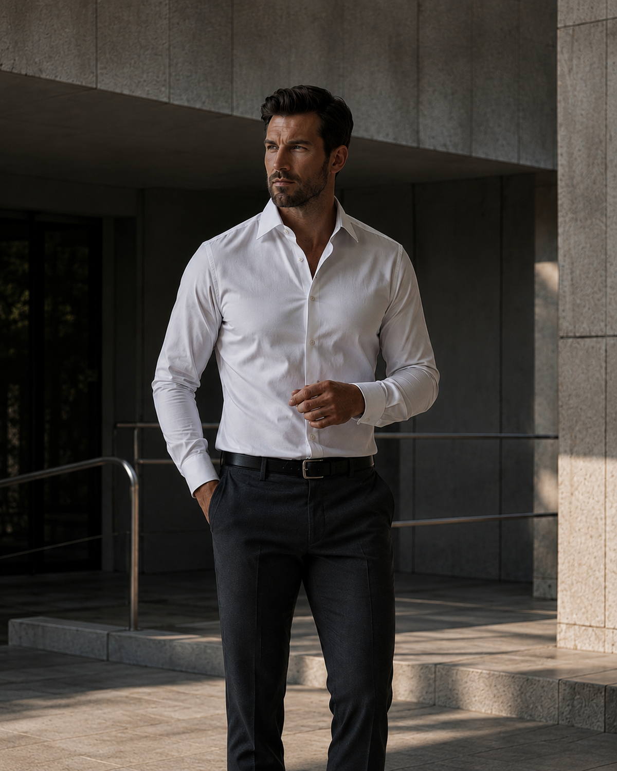 SAVID Flex Weave Shirt in Crisp White