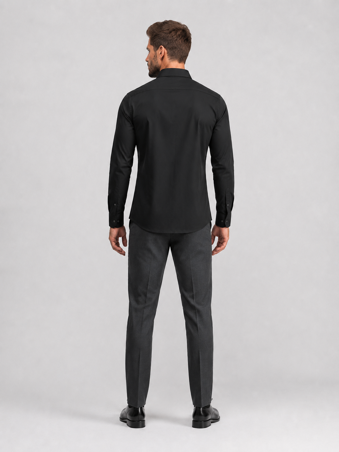 Flex Weave Shirt in Classic Black — full-body rear view, shirt untucked — image 5 of 6