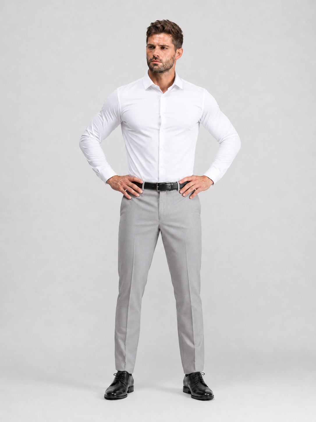 Flex Weave Shirt in Crisp White — closer front view, shirt untucked — image 2 of 6