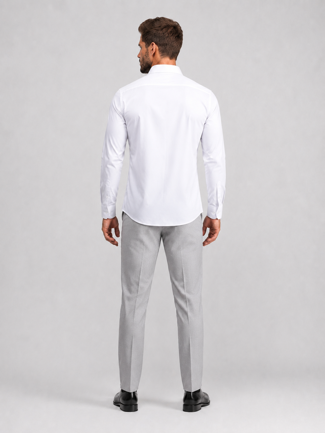 Flex Weave Shirt in Crisp White — full-body rear view, shirt untucked — image 5 of 6