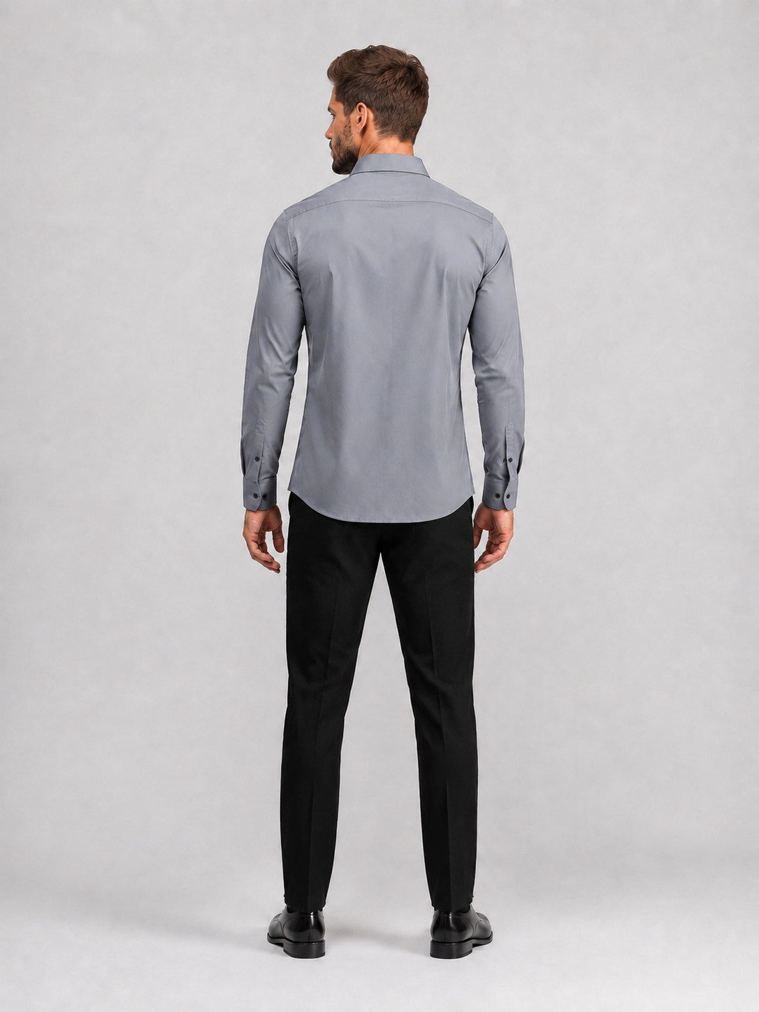 Flex Weave Shirt in Slate Grey — full-body rear view, shirt untucked — image 5 of 6